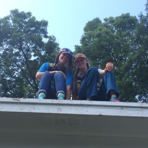 Students sitting on rooftop